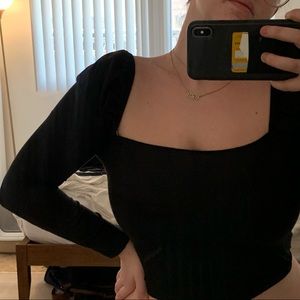 Black Square Neck Puff Sleeve Missguided Top